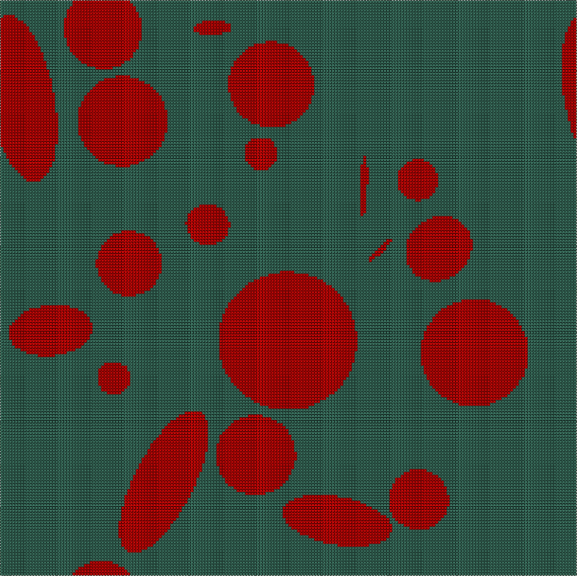 Final model of Example C-10. Element sets corresponding to MAT-1 and MAT-2 are shown in green and red, respectively.