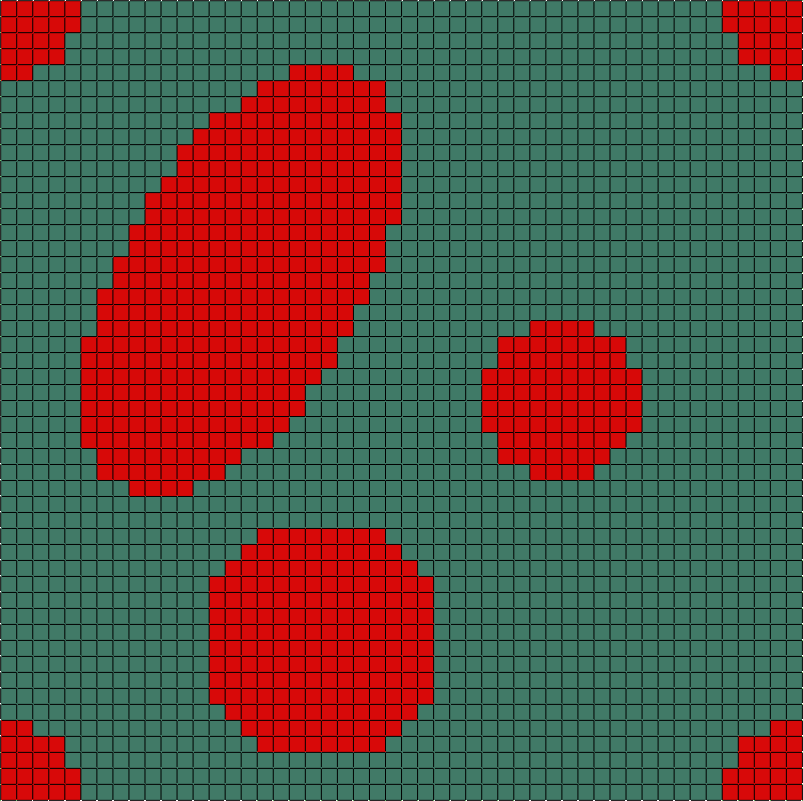 Final model of Example C-9. Element sets corresponding to MAT-1 and MAT-2 are shown in green and red, respectively.