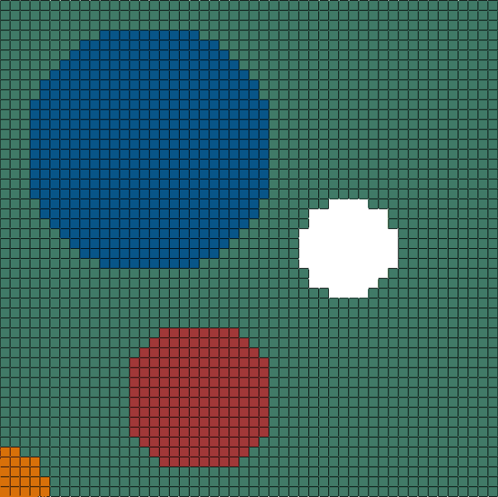 Final model of Example G-6. Different materials are shown in different colors and the empty space is shown in white.