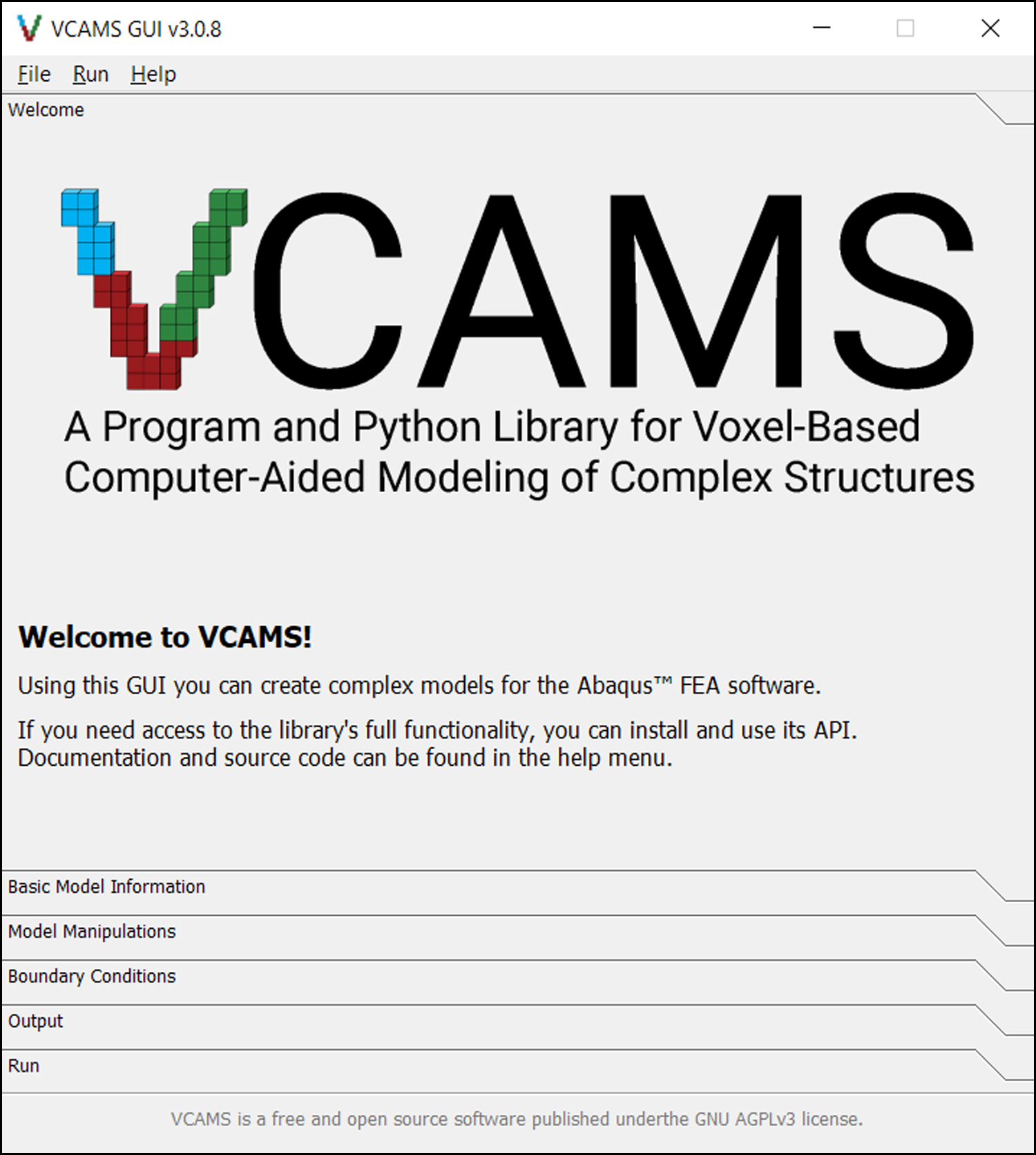 The Welcome page of the VCAMS graphical user interface (GUI).