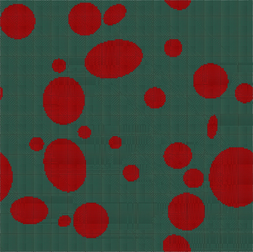 Final model of Example C-11. Element sets corresponding to MAT-1 and MAT-2 are shown in green and red, respectively.
