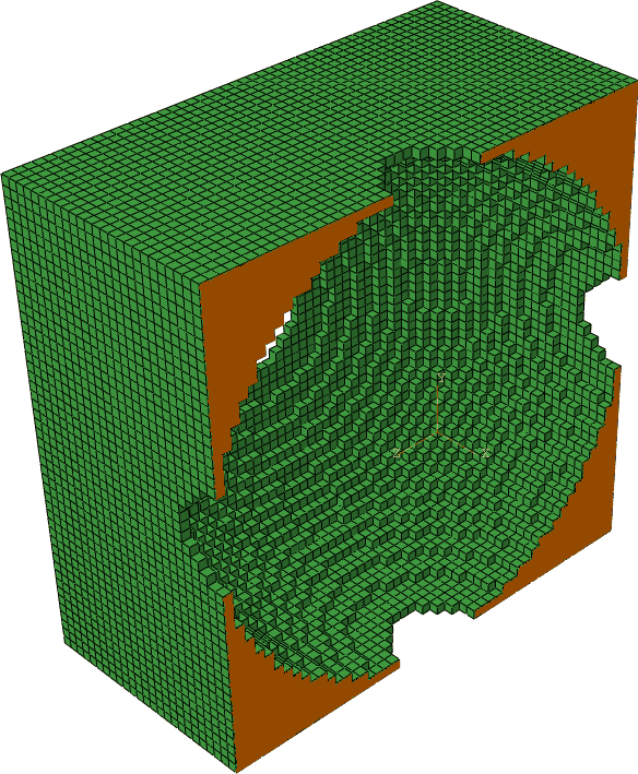 A cross section of the final model of Example C-2. Note the empty space in the shape of a sphere.