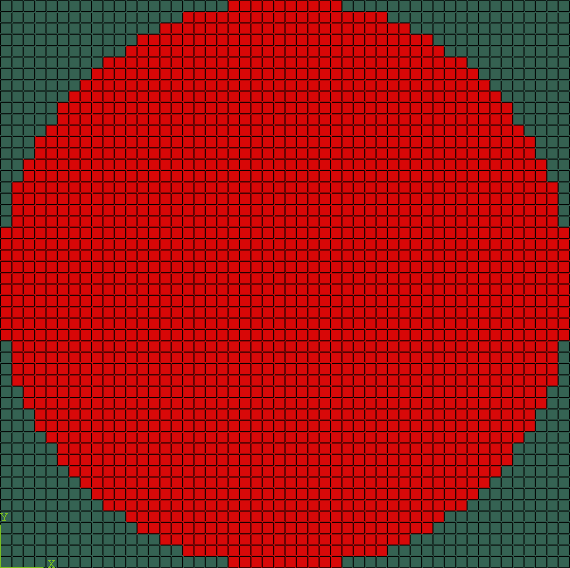 Final model of Example C-8. Element sets corresponding to MAT-1 and MAT-2 are shown in green and red, respectively.